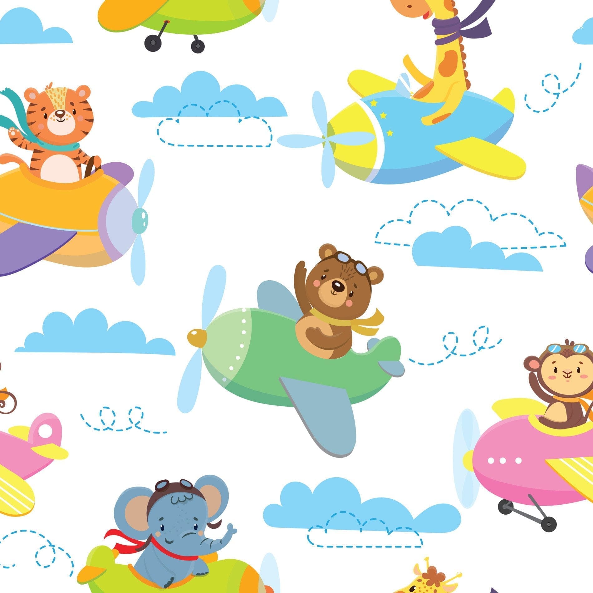 Papel de Parede Adesivo Infantil Animais Aviões
