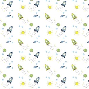 Papel de Parede Adesivo Infantil  Foguetes Sol e Lua
