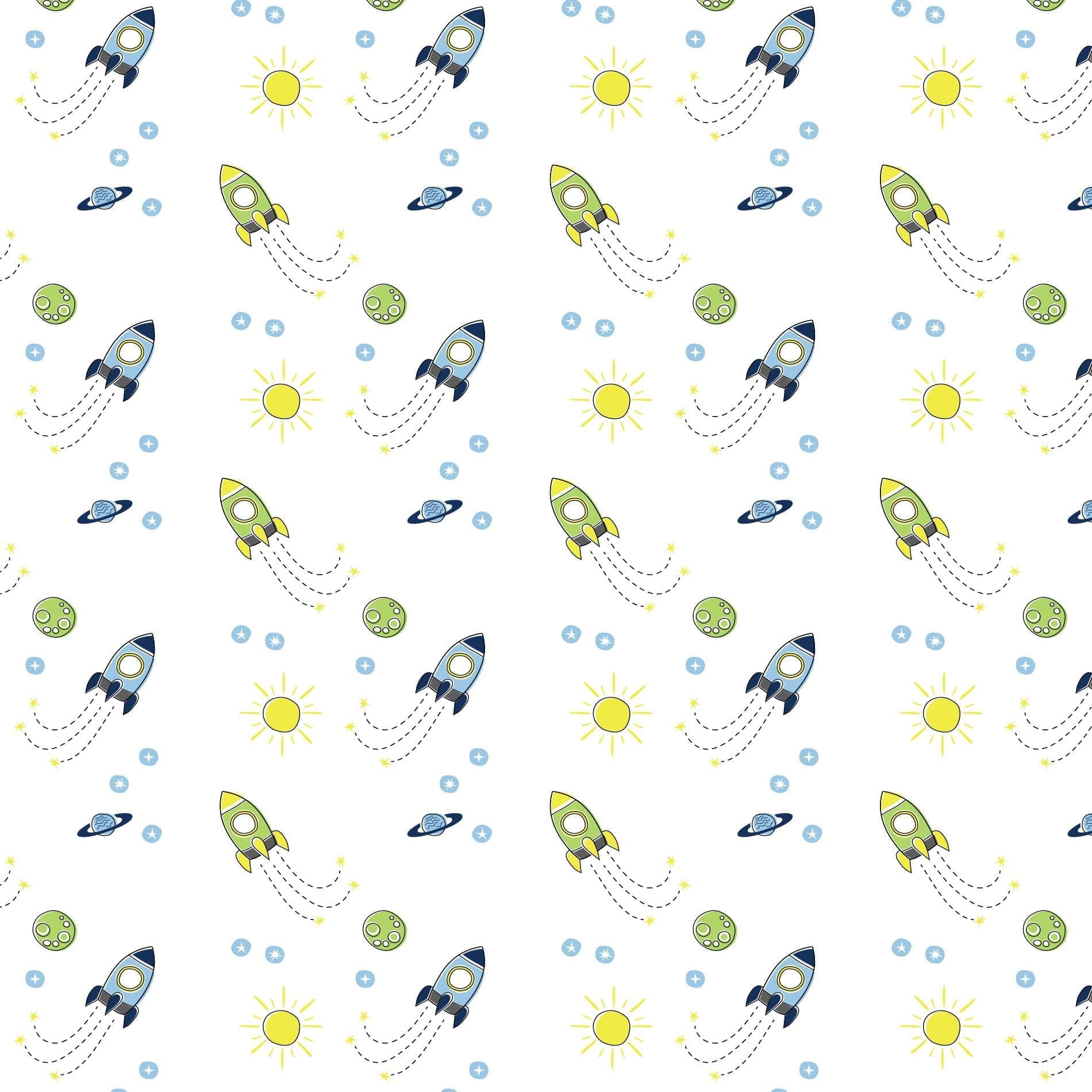 Papel de Parede Adesivo Infantil  Foguetes Sol e Lua