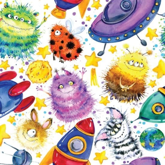 Papel de Parede Infantil ETs e Naves no Espaço 2,70×0,57m