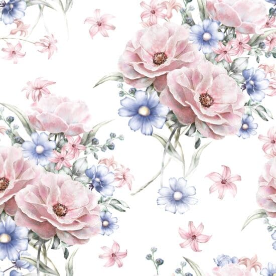 Papel de Parede de Flores Rosa e Azul 2,70×0,57m