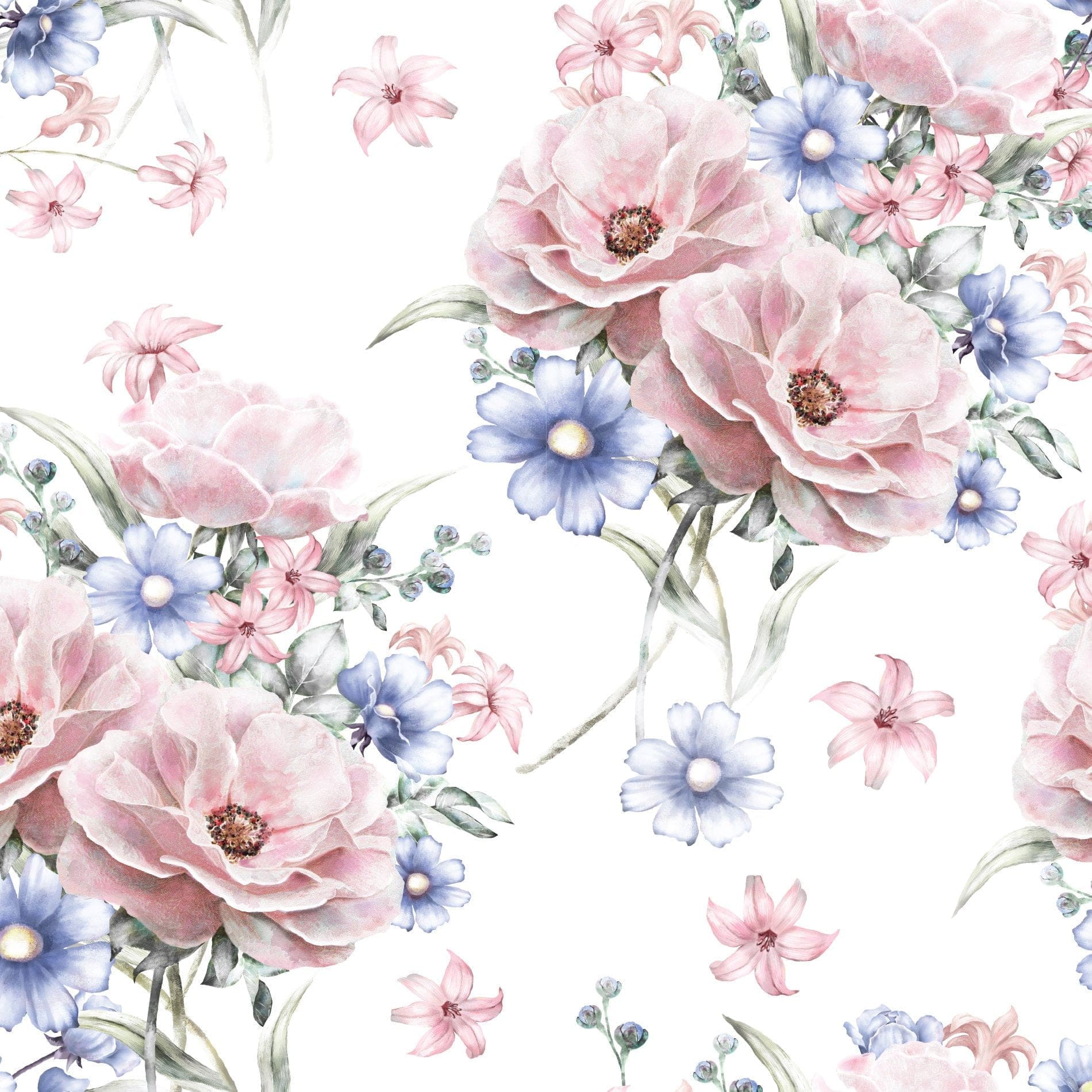 Papel de Parede de Flores Rosa e Azul