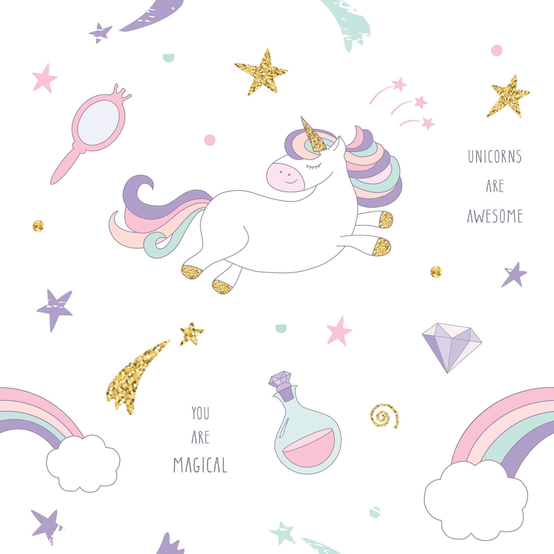 Papel de Parede Adesivo Infantil Unicórnio