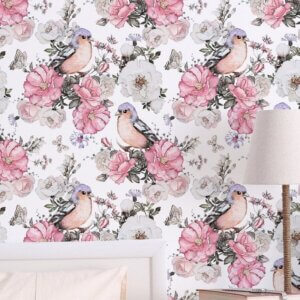 Papel de Parede de Flores e Pássaros