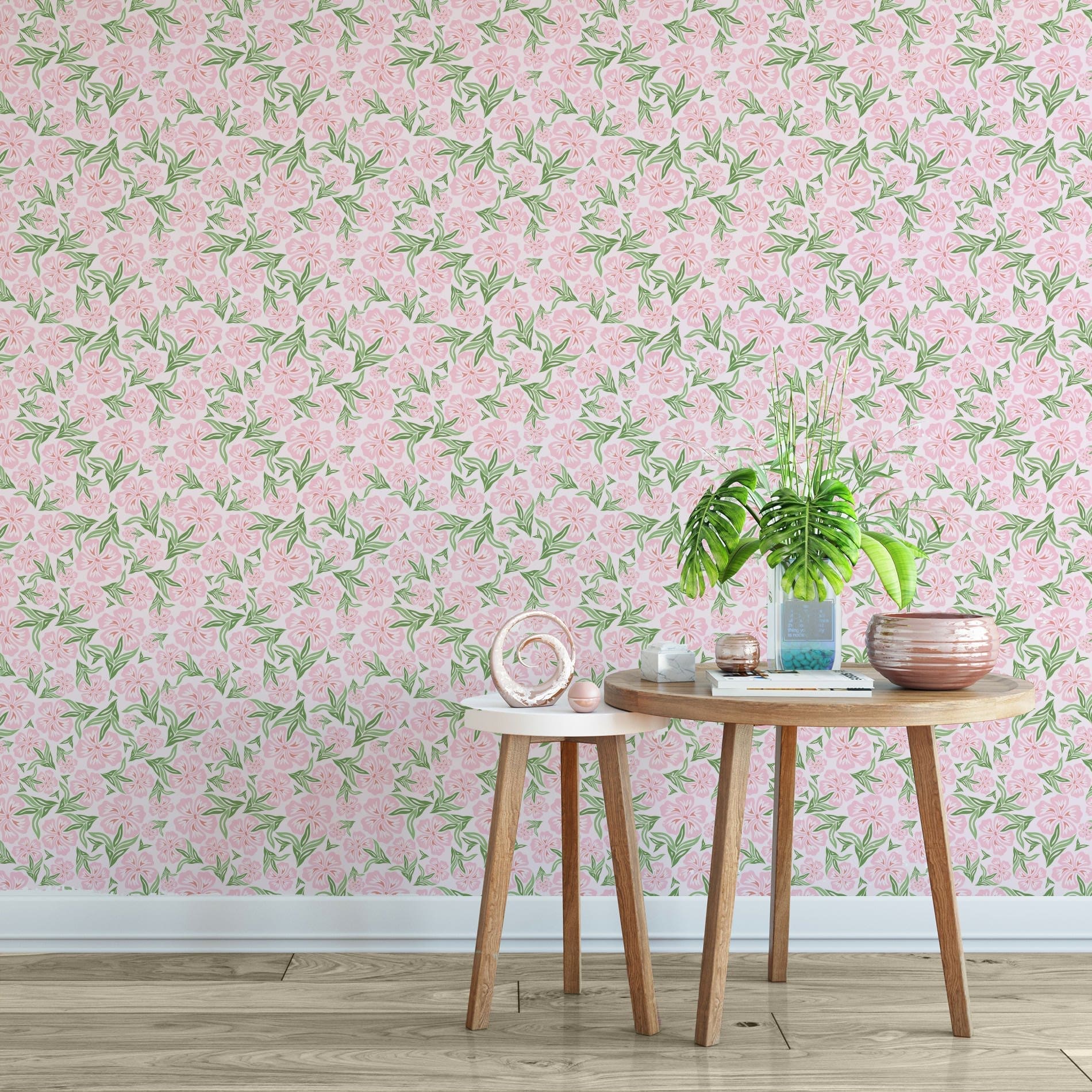 Papel de Parede Adesivo Floral Rosa Tropical 2,70x0,57m