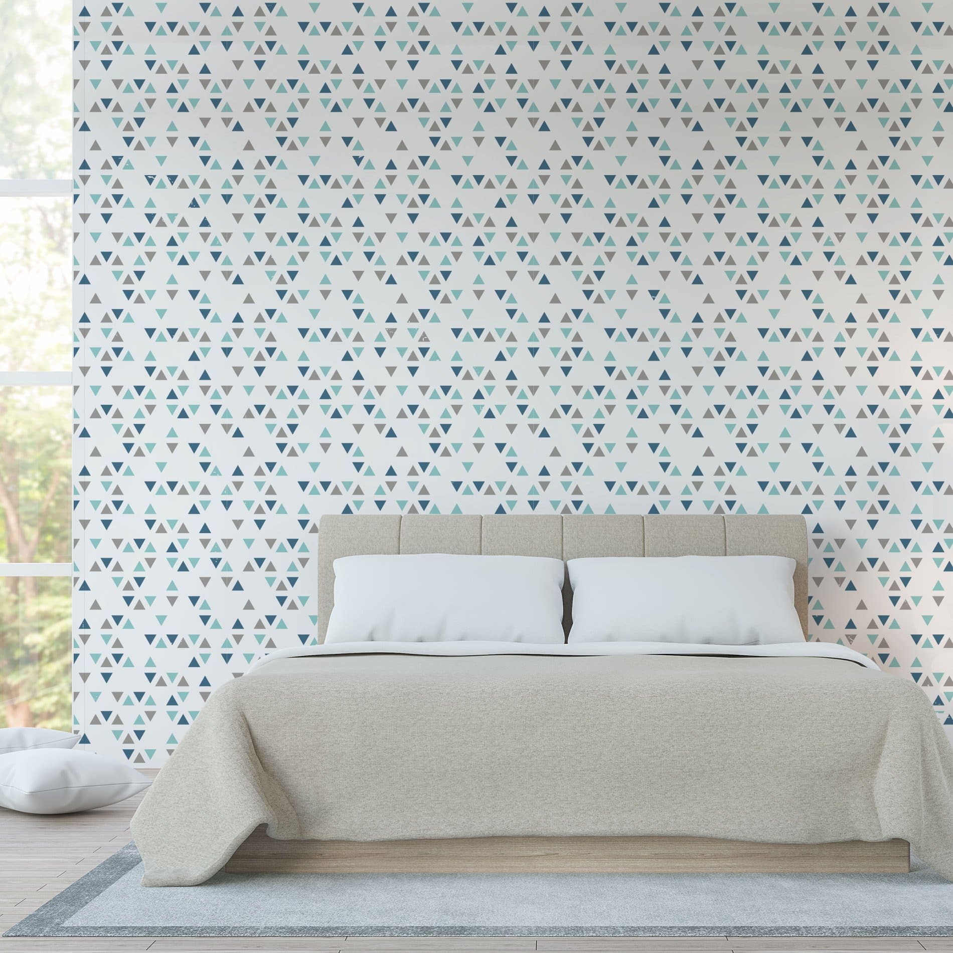 Papel de Parede para Quarto Triângulos em Azul 2,70x0,57m