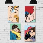 Placa Decorativa Vintage Beijo MDF Kit 4un 20x30cm