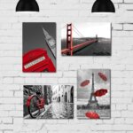 Placa Decorativa MDF Cidades em Detalhe Vermelho Kit 4un