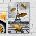 Placa Decorativa Paris Torre Eiffel Detalhe Amarelo 30x40cm