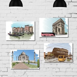 Kit Placa Decorativa MDF Lugares em Gravuras