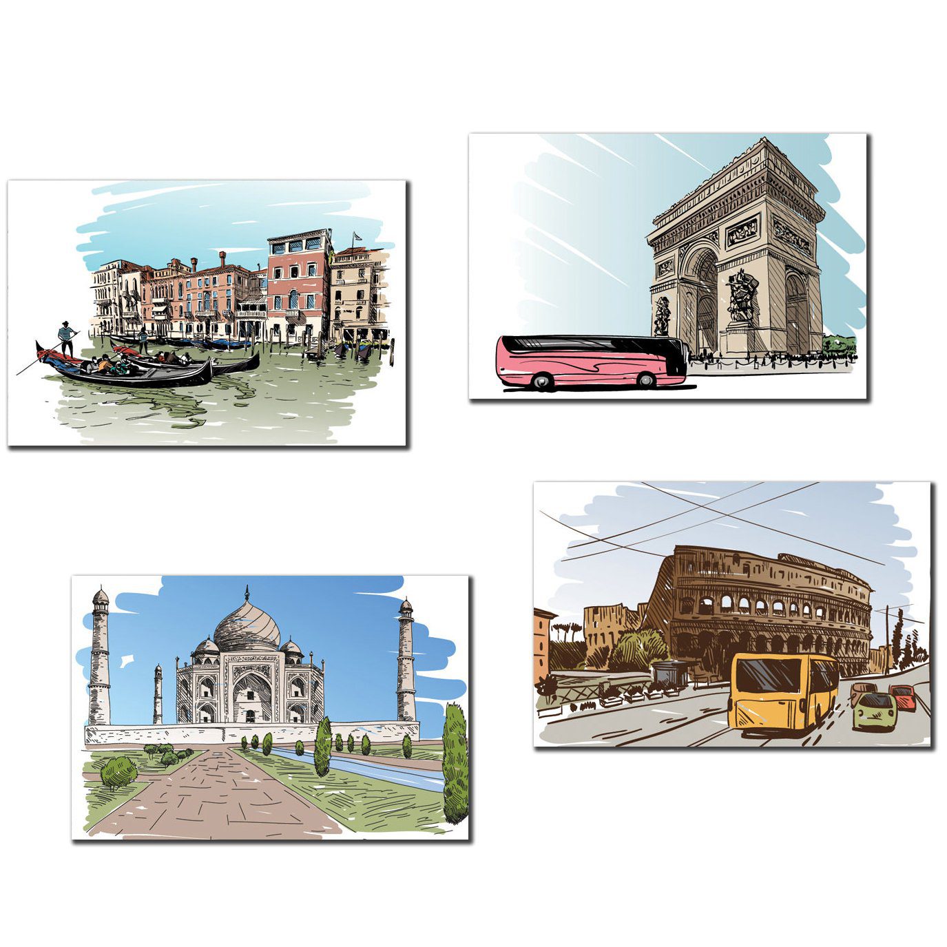 Placa Decorativa MDF Cidades em Gravuras Kit 4un 30x40cm