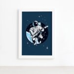 Quadro Astronauta Guitarrista Moldura Branca 22x32cm