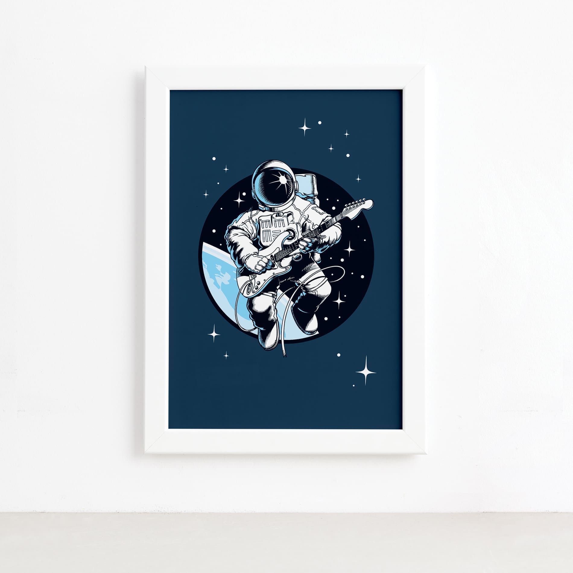Quadro Astronauta Guitarrista Moldura Branca 22x32cm,Quadro Astronauta Guitarrista Moldura Branca 22x32cm