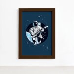 Quadro Astronauta Guitarrista Moldura Marrom 22x32cm