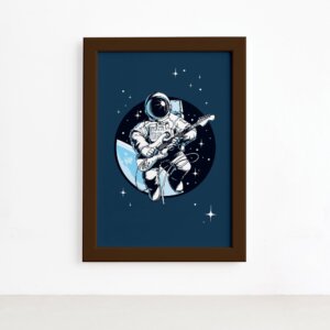 Quadro Astronauta Guitarrista Moldura Marrom 22x32cm,Quadro Astronauta Guitarrista Moldura Marrom 22x32cm