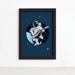 Quadro Astronauta Guitarrista Moldura Preta 22x32cm