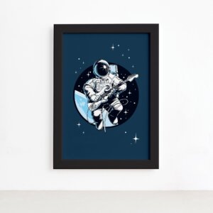 Quadro Astronauta Guitarrista Moldura Preta 22x32cm,Quadro Astronauta Guitarrista Moldura Preta 22x32cm