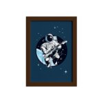 Quadro Astronauta Guitarrista Moldura Marrom 33x43cm