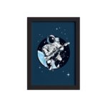 Quadro Astronauta Guitarrista Moldura Preta 33x43cm