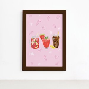 Quadro Cozinha Bebidas Refrescantes Moldura Marrom 22x32cm,Quadro Cozinha Bebidas Refrescantes Moldura Marrom 22x32cm
