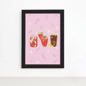 Quadro Cozinha Bebidas Refrescantes Moldura Preta 22x32cm,Quadro Cozinha Bebidas Refrescantes Moldura Preta 22x32cm