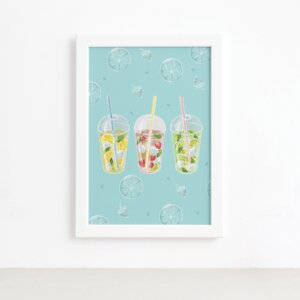 Quadro para Cozinha Bebidas Tropicais Moldura Branca 22x32cm,Quadro para Cozinha Bebidas Tropicais Moldura Branca 22x32cm