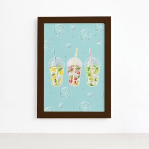 Quadro para Cozinha Bebidas Tropicais Moldura Marrom 22x32cm,Quadro para Cozinha Bebidas Tropicais Moldura Marrom 22x32cm