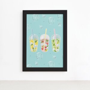 Quadro para Cozinha Bebidas Tropicais Moldura Preta 22x32cm,Quadro para Cozinha Bebidas Tropicais Moldura Preta 22x32cm