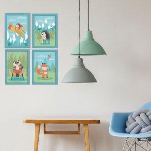Quadros Animais Viajantes Moldura Azul 22x32cm Kit 4un,Quadros Animais Viajantes Moldura Azul 22x32cm Kit 4un