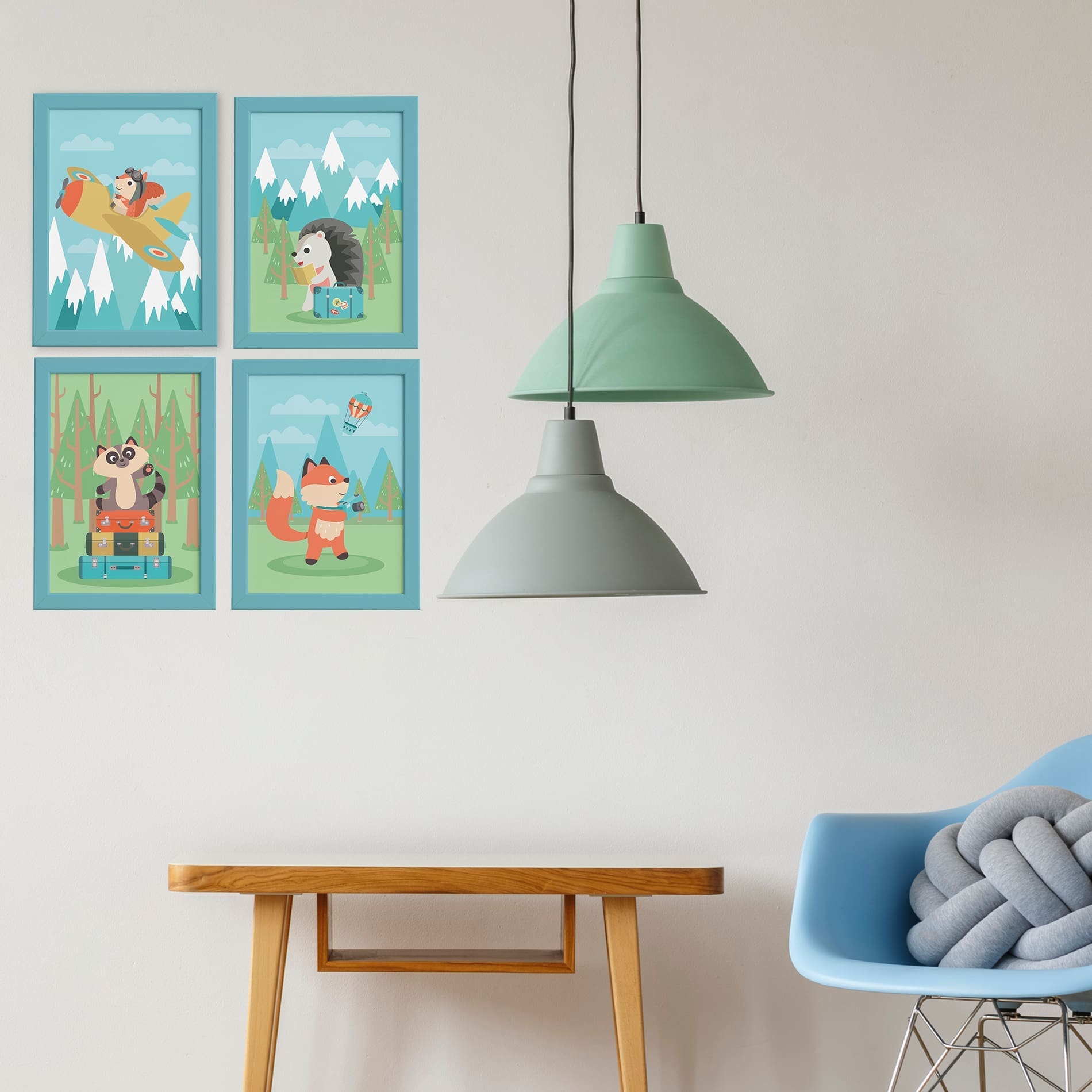 Quadros Animais Viajantes Moldura Azul 22x32cm Kit 4un,Quadros Animais Viajantes Moldura Azul 22x32cm Kit 4un