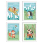 Quadros Animais Viajantes Moldura Branca 22x32cm Kit 4un