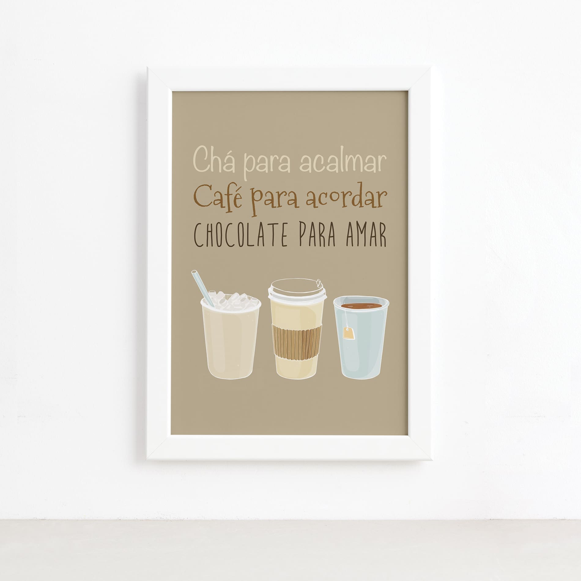 Quadro Cozinha Chá, Café e Chocolate Moldura Branca 22x32cm,Quadro Cozinha Chá, Café e Chocolate Moldura Branca 22x32cm