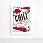 Quadro Cozinha Tempero Chili Pepper Moldura Branca 22x32cm
