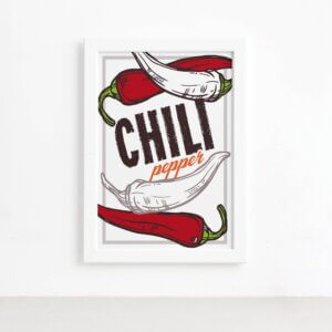 Quadro Cozinha Tempero Chili Pepper Moldura Branca 22x32cm,Quadro Cozinha Tempero Chili Pepper Moldura Branca 22x32cm