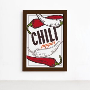 Quadro Cozinha Tempero Chili Pepper Moldura Marrom 22x32cm,Quadro Cozinha Tempero Chili Pepper Moldura Marrom 22x32cm