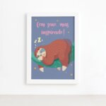 Quadro Infantil Preguiça Frase Sono Moldura Branca 22x32cm