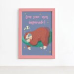 Quadro Infantil Preguiça Frase Sono Moldura Rosa 22x32cm