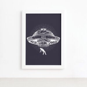 Quadro Espaço Sideral Disco Voador Moldura Branca 22x32cm,Quadro Espaço Sideral Disco Voador Moldura Branca 22x32cm