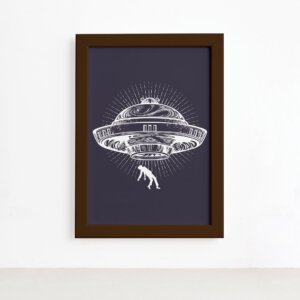 Quadro Espaço Sideral Disco Voador Moldura Marrom 22x32cm,Quadro Espaço Sideral Disco Voador Moldura Marrom 22x32cm