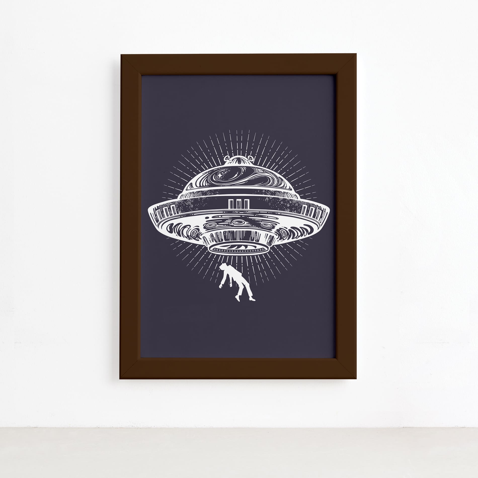 Quadro Espaço Sideral Disco Voador Moldura Marrom 22x32cm,Quadro Espaço Sideral Disco Voador Moldura Marrom 22x32cm