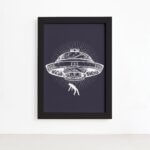 Quadro Espaço Sideral Disco Voador Moldura Preta 22x32cm