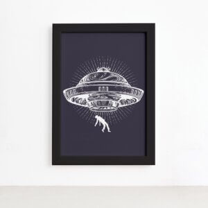 Quadro Espaço Sideral Disco Voador Moldura Preta 22x32cm,Quadro Espaço Sideral Disco Voador Moldura Preta 22x32cm