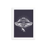 Quadro Espaço Sideral Disco Voador Moldura Branca 33x43cm
