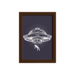 Quadro Espaço Sideral Disco Voador Moldura Marrom 33x43cm