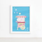 Quadro Infantil Carrinho de Doces Moldura Branca 33x43cm