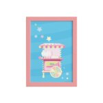 Quadro Infantil Carrinho de Doces Moldura Rosa 22x32cm