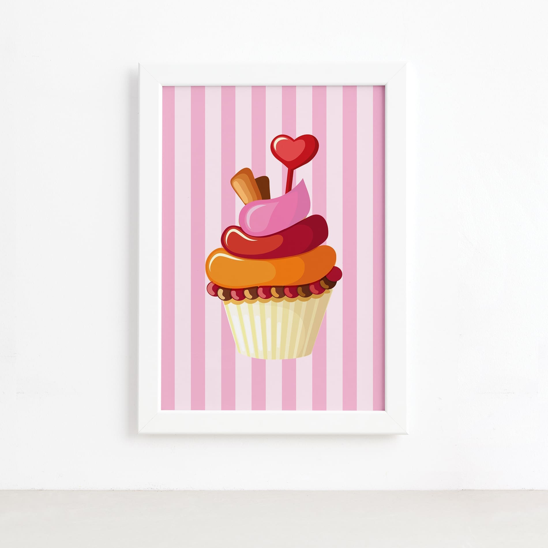 Quadro Infantil Cup Cake Moldura Branca 22x32cm
