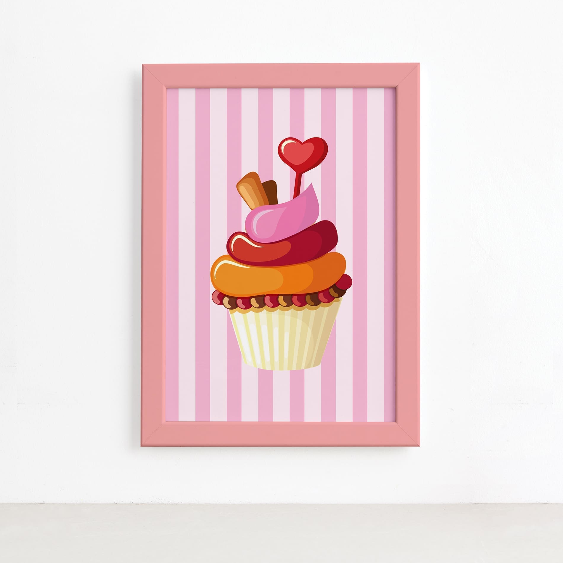 Quadro Infantil Cup Cake Moldura Rosa 22x32cm