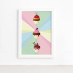 Quadro Infantil Cup Cake Trio Moldura Branca 33x43cm