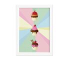 Quadro Infantil Cup Cake Trio Moldura Branca 22x32cm